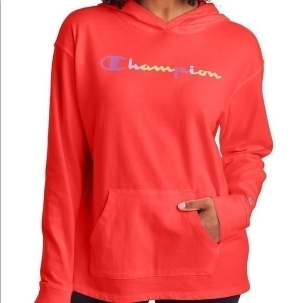 Champion Womens Heavyweight Jersey Pullover Hoodie Size Small Red Flame rainbow